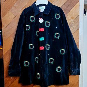 Vintage Women's Quacker Factory Black Velveteen Christmas Shirt - Size L